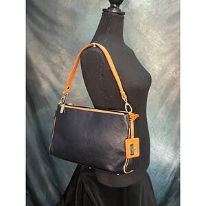 Valentina Italian Leather Shoulder Bag Designer Handbag Purse Black Orange